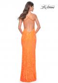 Picture of: Neon Fitted Print Sequin Pastel Prom Dress in Orange, Style: 32343, Back Picture