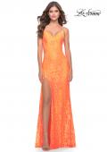 Picture of: Gorgeous Neon Lace Stretch Gown in Orange, Style: 31513, Detail Picture 1