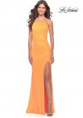 Picture of: High Neck Long Sequin Gown with Open Back in Orange, Style: 30635, Detail Picture 2