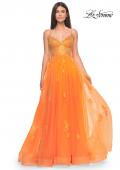 Picture of: A-Line Tulle Gown with Scallop Detail Bodice and Lace Applique in Orange, Style: 32028, Detail Picture 2