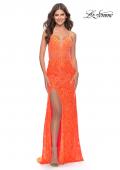 Picture of: Stretch Lace Prom Dress in Neon Pink in Orange, Style: 29987, Detail Picture 3