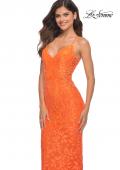 Picture of: Lace Prom Dress with Illusion Embellished Sides in Neon Colors in Orange, Detail Picture 3