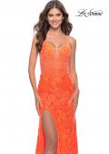 Picture of: Stretch Lace Prom Dress in Neon Pink in Orange, Style: 29987, Detail Picture 5