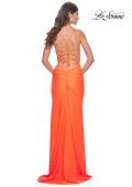 Picture of: Neon Illusion Lace Bodice Prom Dress with Rhinestones in Orange, Style: 32321, Detail Picture 5