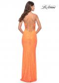 Picture of: Sequin Stretch Long Prom Dress with Banded Waist in Neon in Orange, Style: 31137, Detail Picture 6
