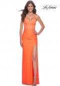 Picture of: Neon Illusion Lace Bodice Prom Dress with Rhinestones in Orange, Style: 32321, Detail Picture 6