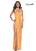 Picture of: Bustier Sequin Neon Prom Dress with Lace Up Back in Orange, Style: 31965, Detail Picture 7