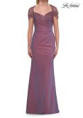 Picture of: Embroidered Lace Sleeve Gown with Keyhole Back in Orchid, Style: 33579, Detail Picture 3