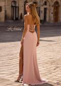 Picture of: Fitted Strapless Dress with Rhinestone Embellished Neckline and Slit in Orchid Pink, Style 32799, Back Picture
