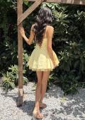 Picture of: Embellished Lace Trim Fit-and-Flare Mini Dress in Pale Yellow, Style 34144, Detail Picture 8