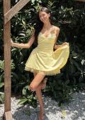 Picture of: Embellished Lace Trim Fit-and-Flare Mini Dress in Pale Yellow, Style 34144, Detail Picture 9