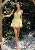 Picture of: Embellished Lace Trim Fit-and-Flare Mini Dress in Pale Yellow, Style 34144, Detail Picture 7