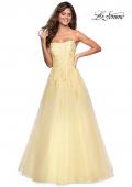 Picture of: Lace Accented Strapless Ball Gown with Pockets in Pale Yellow, Style: 27330, Main Picture