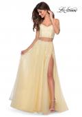 Picture of: Long Two Piece Tulle Gown with Floral Embroidery in Pale Yellow, Style: 28271, Main Picture