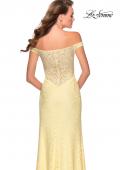 Picture of: Beaded Lace Prom Dress with Off the Shoulder Detail in Pale Yellow, Style: 28301, Main Picture