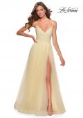 Picture of: Tulle A-line Dress with Patterned Rhinestone Bodice in Pale Yellow, Style: 28511, Main Picture