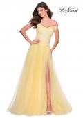 Picture of: Off the Shoulder Tulle Gown with Sheer Floral Bodice in Pale Yellow, Style: 28598, Main Picture