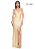 Picture of: Ruched Jersey Prom Dress with Slit in Pale Yellow, Style: 31131, Main Picture