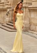 Picture of: Strapless Mesh Evening Gown with Ruching and Sheer Beaded Back in Pale Yellow, Style: 33431, Main Picture