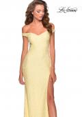 Picture of: Beaded Lace Prom Dress with Off the Shoulder Detail in Pale Yellow, Style: 28301, Detail Picture 8