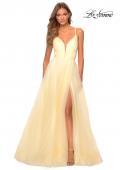 Picture of: Long Tulle Prom Dress with Criss Cross Bodice Detail in Pale Yellow, Style: 28893, Detail Picture 8