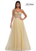 Picture of: Tulle A-line Prom Dress with Rhinestone Detail on Corset Top in Pale Yellow, Style: 32675, Detail Picture 8