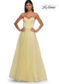 Picture of: A-line Tulle Dress with Satin Top and Rhinestone Neckline in Pale Yellow, Style: 32731, Detail Picture 8