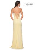 Picture of: Fitted Strapless Dress with Rhinestone Embellished Neckline and Slit in Pale Yellow, Style 32799, Detail Picture 8