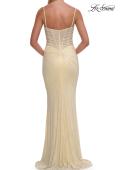 Picture of: Cowl Neck Rhinestone Gown with Side Ruching and High Slit in Pale Yellow, Style: 33272, Detail Picture 8