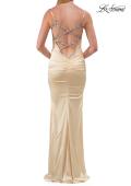 Picture of: Fitted Satin Gown with Jeweled Back Straps in Pale Yellow, Style: 33798, Detail Picture 8