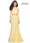 Picture of: Stretch Lace Long Sleeve Two Piece Prom Dress in Pale Yellow, Style: 27601, Detail Picture 9