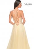 Picture of: A-Line Prom Gown with Ruched Bodice and Rhinestone Belt Detail in Pale Yellow, Style: 32117, Detail Picture 10