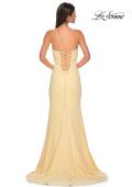 Picture of: Jersey Strapless Dress with Sweetheart Rhinestone Lined Neckline in Pale Yellow, Style 32829, Detail Picture 10