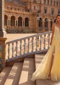 Picture of: Floral Beaded Tulle Gown with Slit and Lace-Up Back in Pale Yellow, Style: 33716, Detail Picture 10, Landscape