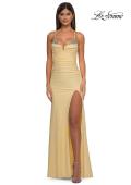 Picture of: Open Back Prom Dress with Rhinestone Detail Neckline in Pale Yellow, Style: 32851, Detail Picture 11