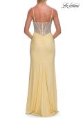Picture of: Rhinestone Corset Gown with Slit and Ruching in Pale Yellow, Style: 33357, Detail Picture 11