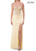 Picture of: Strapless Rhinestone Corset Gown with High Slit in Pale Yellow, Style: 33526, Detail Picture 11