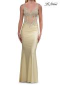 Picture of: Rhinestone Lace Illusion Gown with Low Back in Pale Yellow, Style: 33731, Detail Picture 11