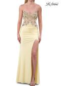 Picture of: Strapless Embellished Corset Gown with High Slit and Lace-Up Back in Pale Yellow, Style: 33761, Detail Picture 11
