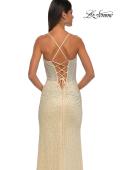 Picture of: Long Prom Dress Embellished with Rhinestones and Open Back in Pale Yellow, Style: 32547, Detail Picture 12