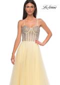Picture of: Rhinestone Embellished Corset with Lace Up Back and Tulle Skirt in Pale Yellow, Style 32703, Detail Picture 12