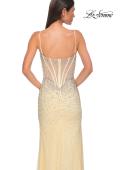 Picture of: Rhinestone Embellished Fitted Prom Dress with Corset and Deep V in Pale Yellow, Style 32717, Detail Picture 12
