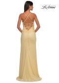 Picture of: Open Back Prom Dress with Rhinestone Detail Neckline in Pale Yellow, Style: 32851, Detail Picture 12