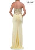 Picture of: Strapless Rhinestone Corset Gown with High Slit and Ruched Back in Pale Yellow, Style: 33509, Detail Picture 12