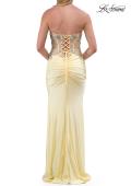 Picture of: Strapless Embellished Corset Gown with High Slit and Lace-Up Back in Pale Yellow, Style: 33761, Detail Picture 12