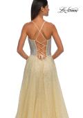 Picture of: Prom Gown with Rhinestone Tulle and Illusion Corset Bodice in Pale Yellow, Style: 32725, Detail Picture 13