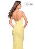Picture of: Net Jersey Long Dress with Ruching and Diamond Straps in Pale Yellow, Style: 30701, Detail Picture 14
