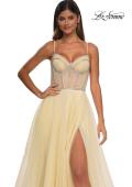 Picture of: Tulle A-line Prom Dress with Rhinestone Detail on Corset Top in Pale Yellow, Style: 32675, Detail Picture 14