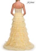 Picture of: Tiered Ruffle Gown with Beaded Bodice and High Slit in Pale Yellow, Style: 33493, Detail Picture 14