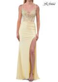 Picture of: Lace Corset Gown with High Slit and Lace-Up Back in Pale Yellow, Style: 33505, Detail Picture 15